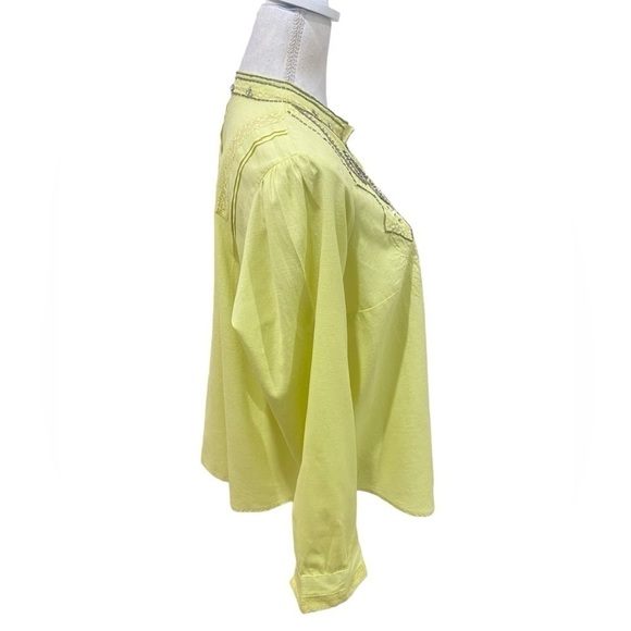 Anthropologie Pilcro Nayeli beaded rhinestone lace linen chartreuse shirt 1x - Picture 10 of 15